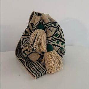 Bohemian Green and Cream Woven Bag